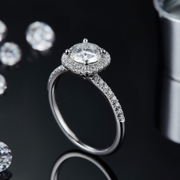 Set Colier, Cercei si Inel Amor cu Diamant Moissanite, Argint Rodiat [8]