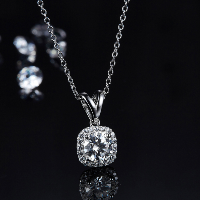 Set Colier, Cercei si Inel Amor cu Diamant Moissanite, Argint Rodiat [10]