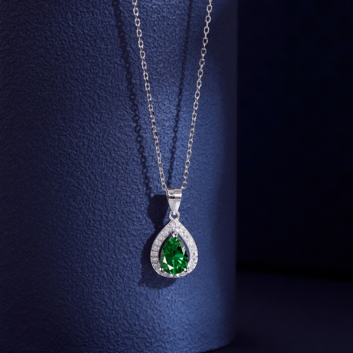 Set Colier si Cercei Una Vida Lacrima Verde, Argint 925 [3]