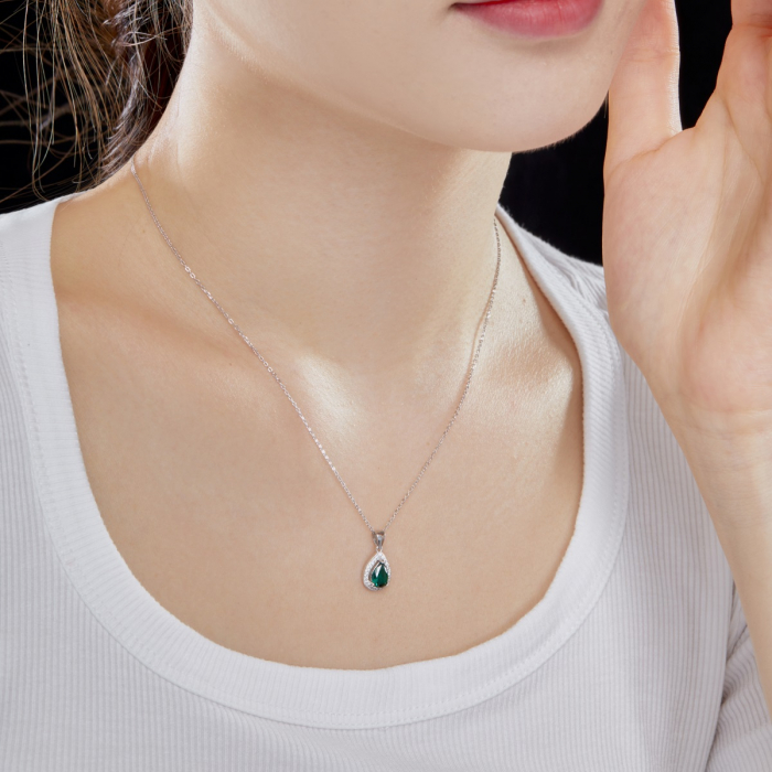 Set Colier si Cercei Una Vida Lacrima Verde, Argint 925 [2]