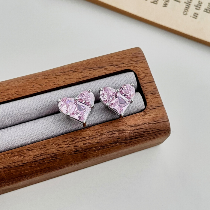Set Valentine's Colier, Cercei si Inel Inimioara Roz, Argint 925 [6]
