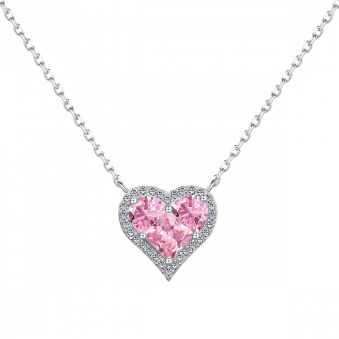 Set Valentine's Colier, Cercei si Inel Inimioara Roz, Argint 925 [2]