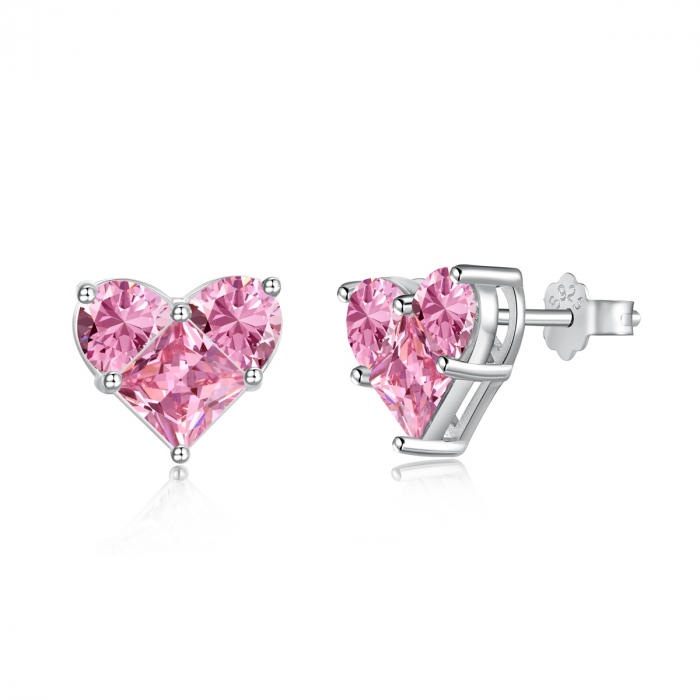 Set Valentine's Colier, Cercei si Inel Inimioara Roz, Argint 925 [5]