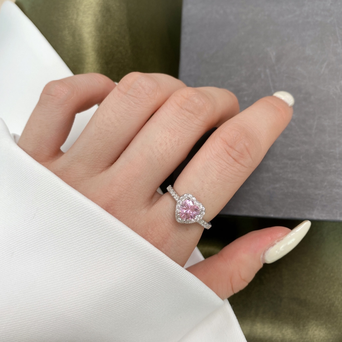 Set Valentine's Colier, Cercei si Inel Inimioara Roz, Argint 925 [6]