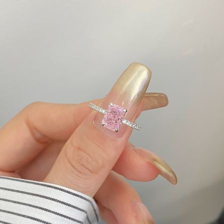 Inel Una Vida Emerald Cut Roz Pal, Argint 925 [1]