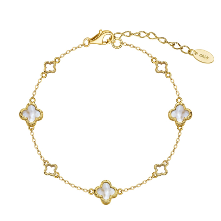 Brățară Clover Pearl din Argint 925 Placată cu Aur 14K și Sidef Natural