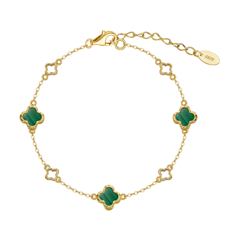 Brățară Clover Pearl din Argint 925 Placată cu Aur 14K și Sidef Natural