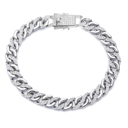 For MEN - Bratara Cuban din Argint cu Zirconiu, 20 cm