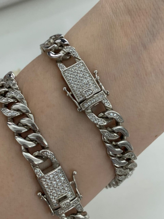 Bratara Cuban din Argint cu Zirconiu, 20 cm [2]