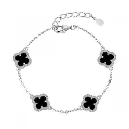 Bratari - Bratara Lucky Trifoi Argintiu cu Negru, Argint 925