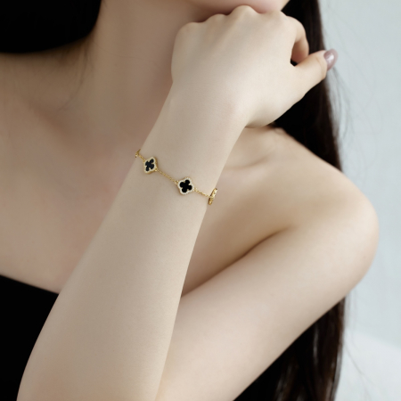 Bratara Lucky Trifoi Auriu cu Negru, Argint 925 [2]