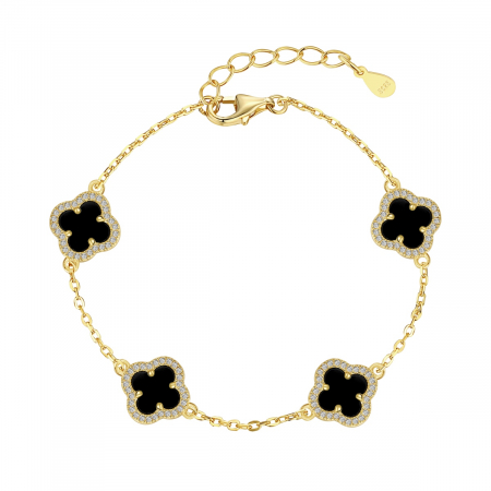 Bratari - Bratara Lucky Trifoi Auriu cu Negru, Argint 925