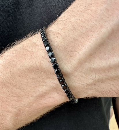 Bratara Tennis Una Vida 4mm for Men Full Black, Masura 19cm, Argint [3]