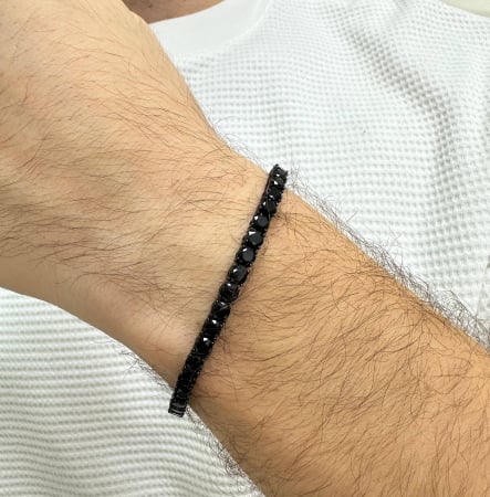 Bratara Tennis Una Vida 4mm for Men Full Black, Masura 19cm, Argint [4]