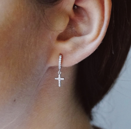 Cercei Una Vida Cruce Mini cu Zirconiu, Argint 925 [4]