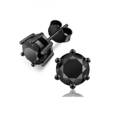 For MEN - Cercei Moissanite Full Black 1ct, 6.5mm, Argint 925