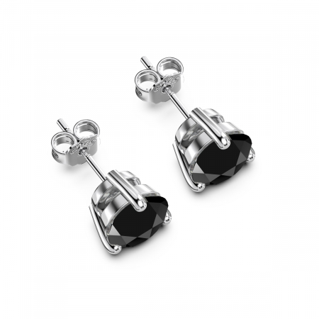 Cercei Stud cu Zirconiu Negru, Argint 925, Unisex [3]