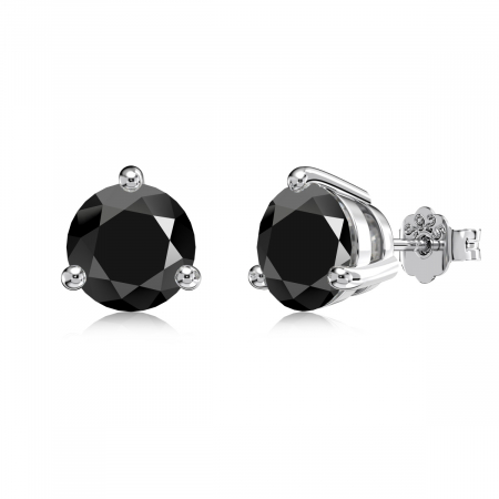 For MEN - Cercei Stud cu Zirconiu Negru, Argint 925, Unisex