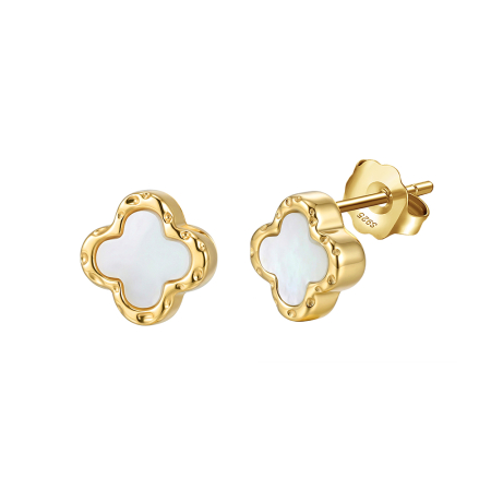 Cercei Clover Pearl din Argint 925 Placati cu Aur 14K și Sidef Natural