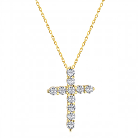 Noutati - Colier Cruce Argint Gold cu Zirconiu Alb