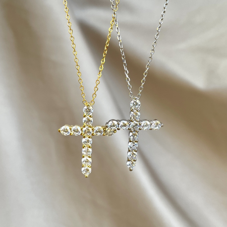 Colier Cruce Argint Gold cu Zirconiu Alb [2]
