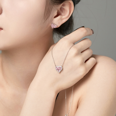 Colier cu Inimioara Argint cu Zirconiu Roz, Valentine's Collection [2]