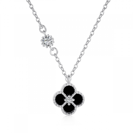 Colier Una Vida Trifoi Lucky Negru, Argint 925