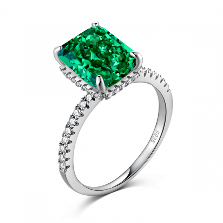 Inel Una Vida Emerald Cut cu Piatra Verde, Argint 925 [1]