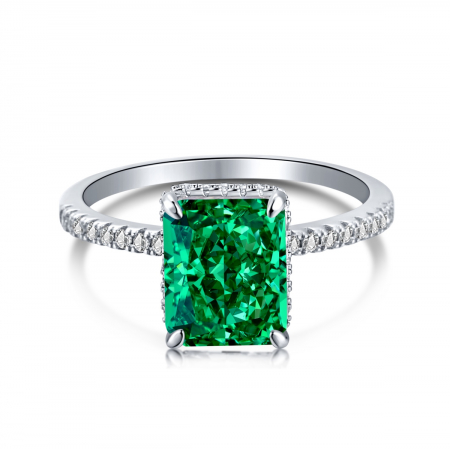 Noutati - Inel Una Vida Emerald Cut cu Piatra Verde, Argint 925