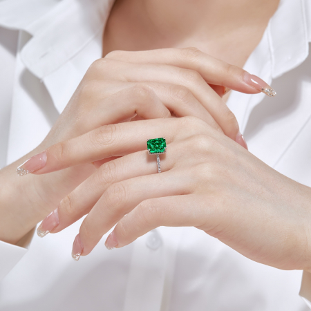 Inel Una Vida Emerald Cut cu Piatra Verde, Argint 925 [5]