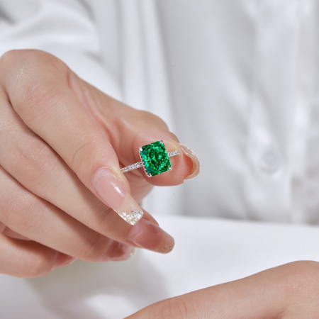 Inel Una Vida Emerald Cut cu Piatra Verde, Argint 925 [4]