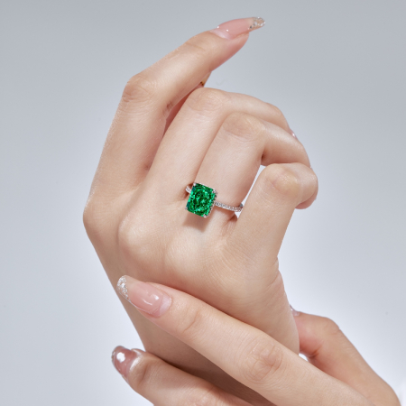 Inel Una Vida Emerald Cut cu Piatra Verde, Argint 925 [2]