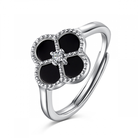 Inel Una Vida Trifoi Lucky Negru, Argint 925