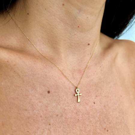 Lant cu Pandantiv Cruce Anhk din Aur 18k cu Diamante Naturale [2]
