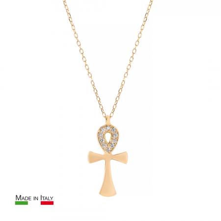 Produse - Lant cu Pandantiv Cruce Anhk din Aur 18k cu Diamante Naturale