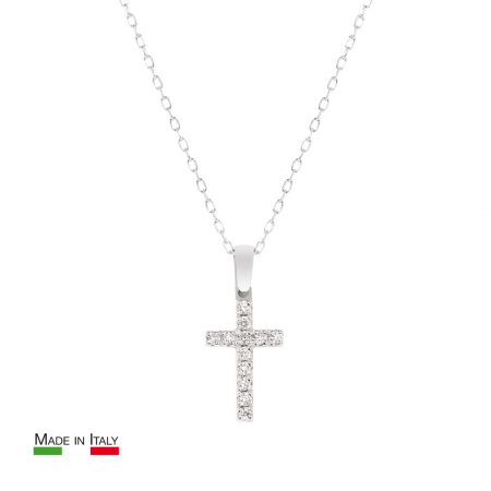 Produse - Lant cu Pandantiv Cruce din Aur Alb 18k cu Diamante Naturale