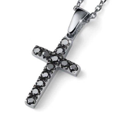 Lant cu Pandantiv Cruce din Aur Alb 18k cu Diamante Naturale Negre [2]