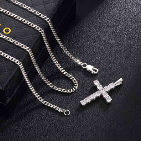 Lant cu Pandantiv Cruce Moissanite, pentru barbati, Argint 925 [2]