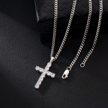 Lant cu Pandantiv Cruce Moissanite, pentru barbati, Argint 925 [1]
