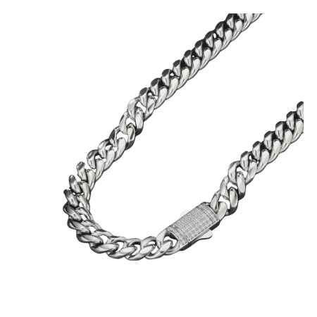 ELEMENTS % - Lant Cuban Elements din Oțel Inoxidabil pentru bărbați – 12 mm, cu zirconiu