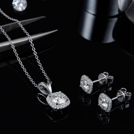 Set Cercei si Colier Amor cu Diamant Moissanite, Argint Rodiat [1]