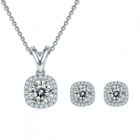 Set Colier, Cercei si Inel Amor cu Diamant Moissanite, Argint Rodiat [3]