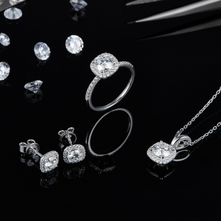 Set Colier, Cercei si Inel Amor cu Diamant Moissanite, Argint Rodiat [5]