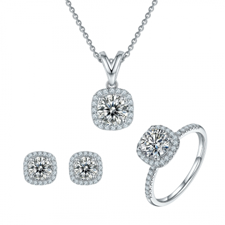 Seturi - Set Colier, Cercei si Inel Amor cu Diamant Moissanite, Argint Rodiat