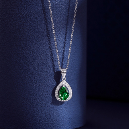 Set Colier si Cercei Una Vida Lacrima Verde, Argint 925 [2]