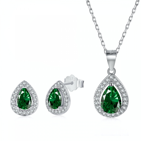 Noutati - Set Colier si Cercei Una Vida Lacrima Verde, Argint 925