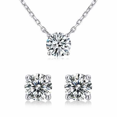 Produse - Set Moissanite Argint 925, Colier 1 ct + Cercei | Una Vida
