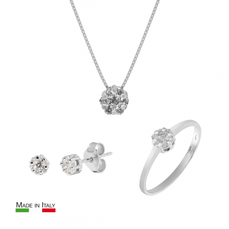 Noutati - Set Pandantiv, Inel si Cercei Una Vida Pure Aur Alb 18k cu Diamante Naturale
