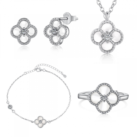 Set Una Vida Trifoi Lucky Alb, Argint 925