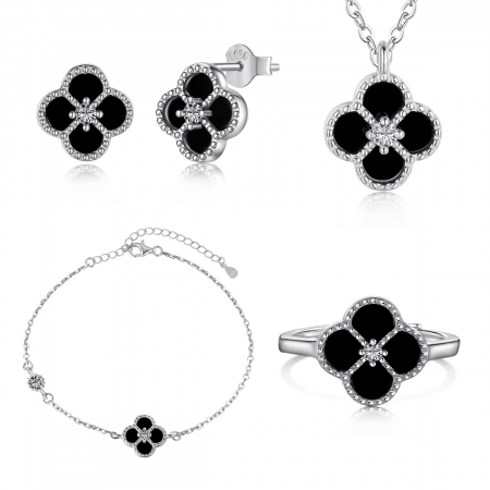 Set Una Vida Trifoi Lucky Negru, Argint 925